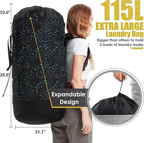 Miniatura 9 de Bolsa de lavandería extra grande, bolsa de lavandería resistente con correas, regalos para dormitorio universitario, artículos esenciales para
