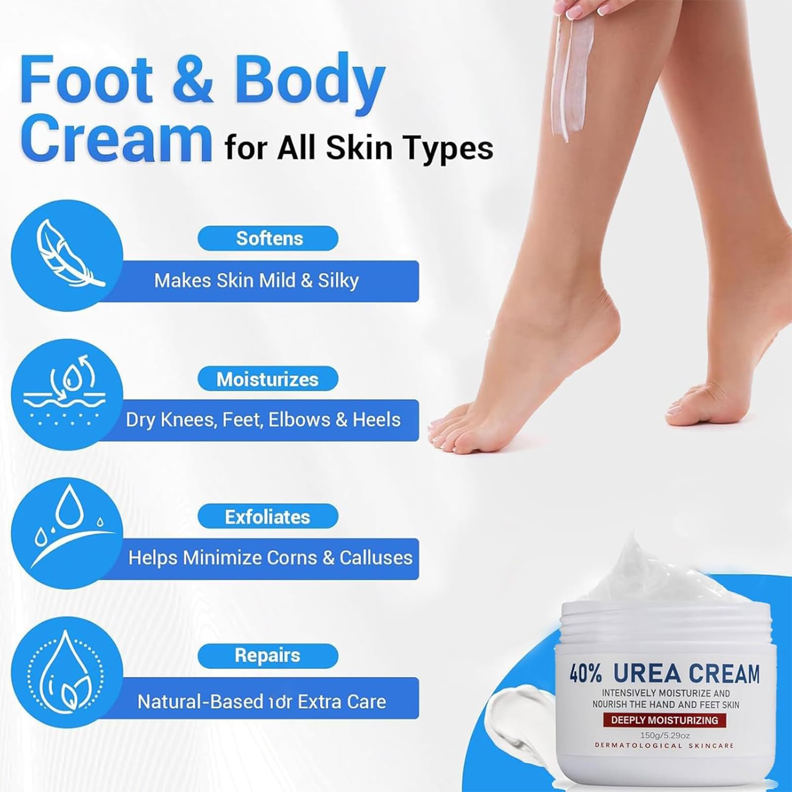 Crème à l'Urée 40%,Crème pour les Pieds, Lotion Cicatrisante pour les Pieds pour la Peau Sèche Craquelée Rugueux, Cream Réparatrice Hydratante pour les Pieds pour Hommes Femmes, 150g