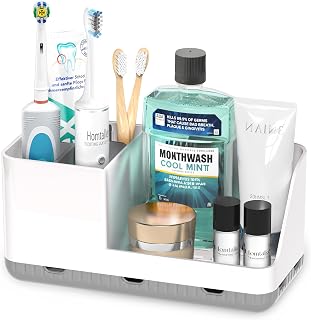 Homtalker Detachable Toothbrush Holder for Bathroom Counter - Multi-Compartment Organizer for Toothpaste, Electric Toothbrushes, Razors - Easy Clean Storage