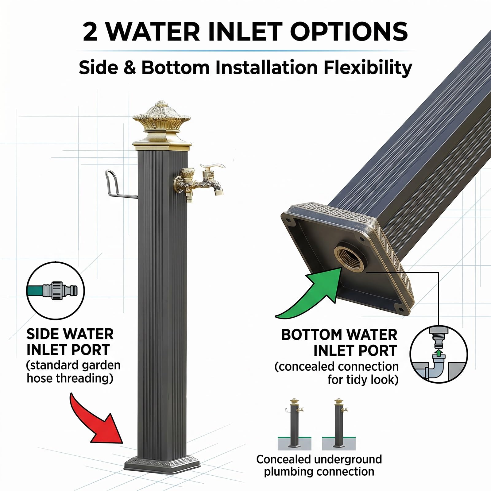 Colonne D'eau de Jardin Autoportante avec Robinet, Alliage D'aluminium, Colonne D'eau de Jardin Extérieure, Robinet D'eau à Fixation au Sol, Borne-fontaine de Cour Antigel(72 cm/28 in)