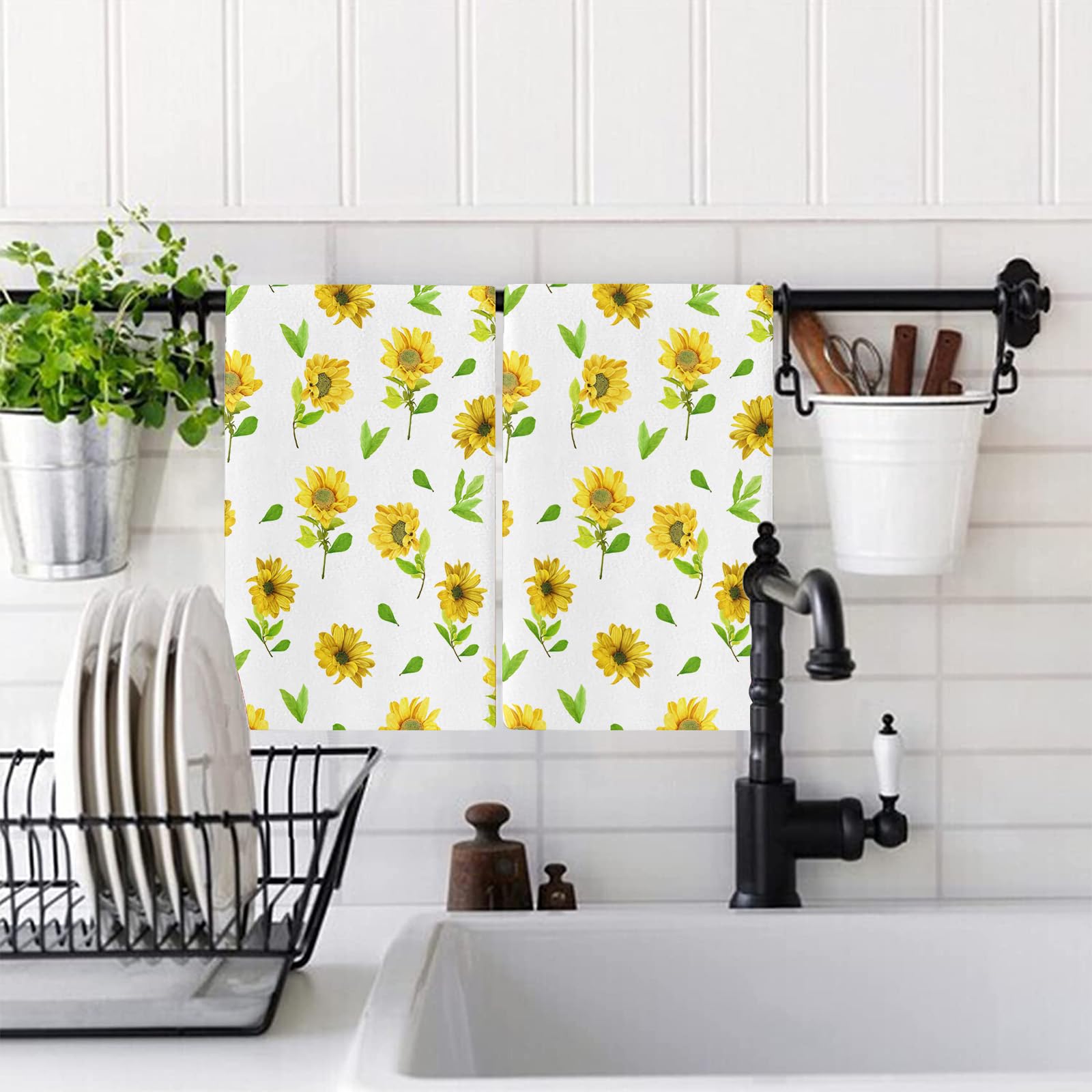 Trapos Cocina Hojas Verdes Amarillas Paños de Cocina Microfibra Paños Cocina Suaves Lavable Toallas Reutilizables Absorbentes Baño Pañuelo de Mano Trapos de Cocina 2 Piezas (44x74 cm)