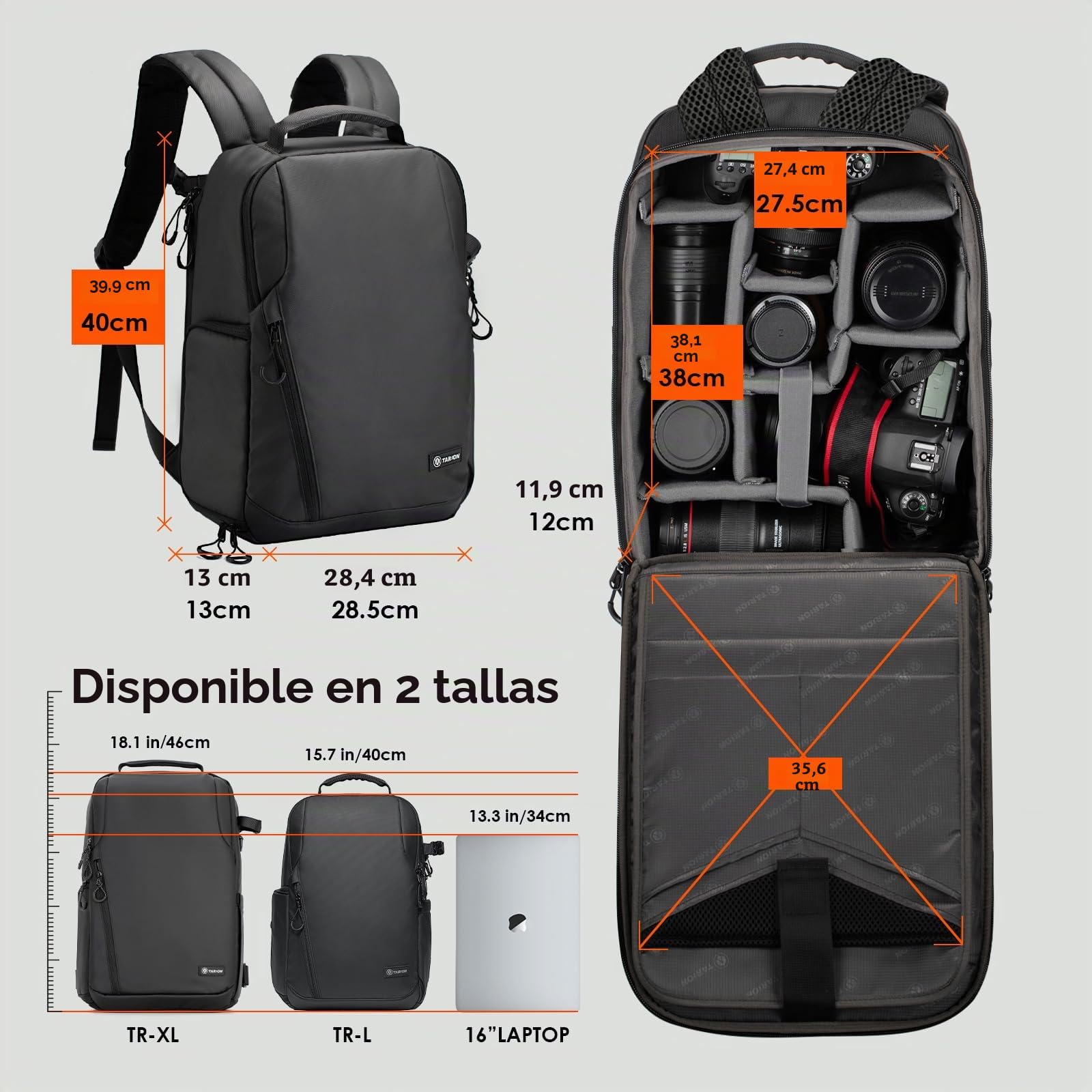 Tarion Mochila para cámara fotográfica, impermeable, bolsa para cámara SLR, mochila para cámara con compartimento para portátil de 14 pulgadas y cubierta de lluvia para cámaras SLR