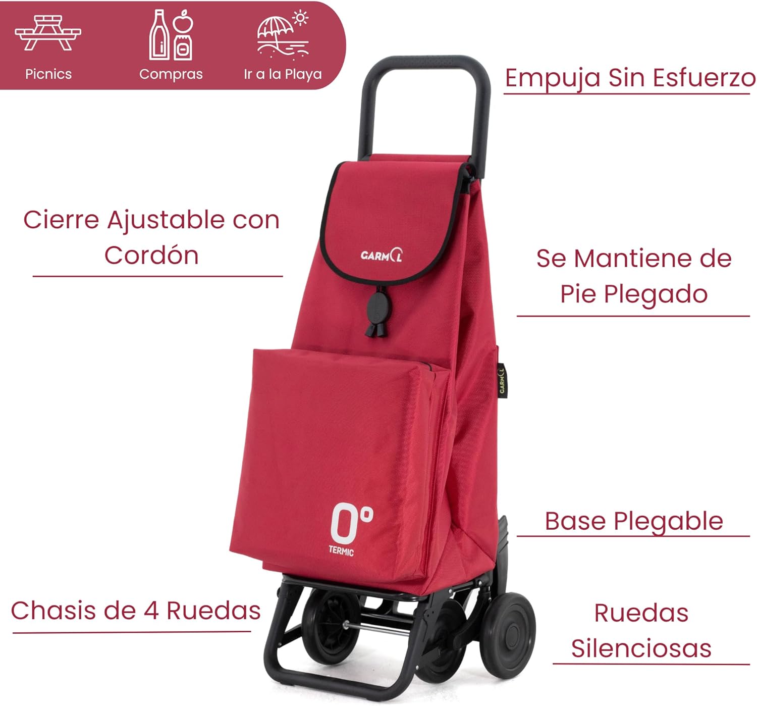 Garmol Shopping Cart, Red, 66L