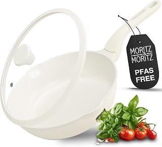 Moritz & Moritz 11-Inch Non Stick Frying Pan with Lid | Nonstick Skillet, Frying Pans Nonstick with Lid, Non-Toxic Frying Pan, Non stick Pan, Frying Pans, Cream