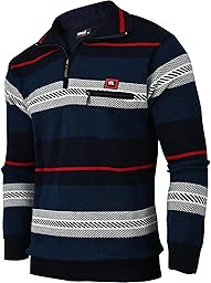 Soltice Herren Langarm Sweatshirt mit Brusttasche, Gestreifter Strickpullover mit Kragen, Meliert, Winter Baumwoll Poloshirt (M bis 3XL)