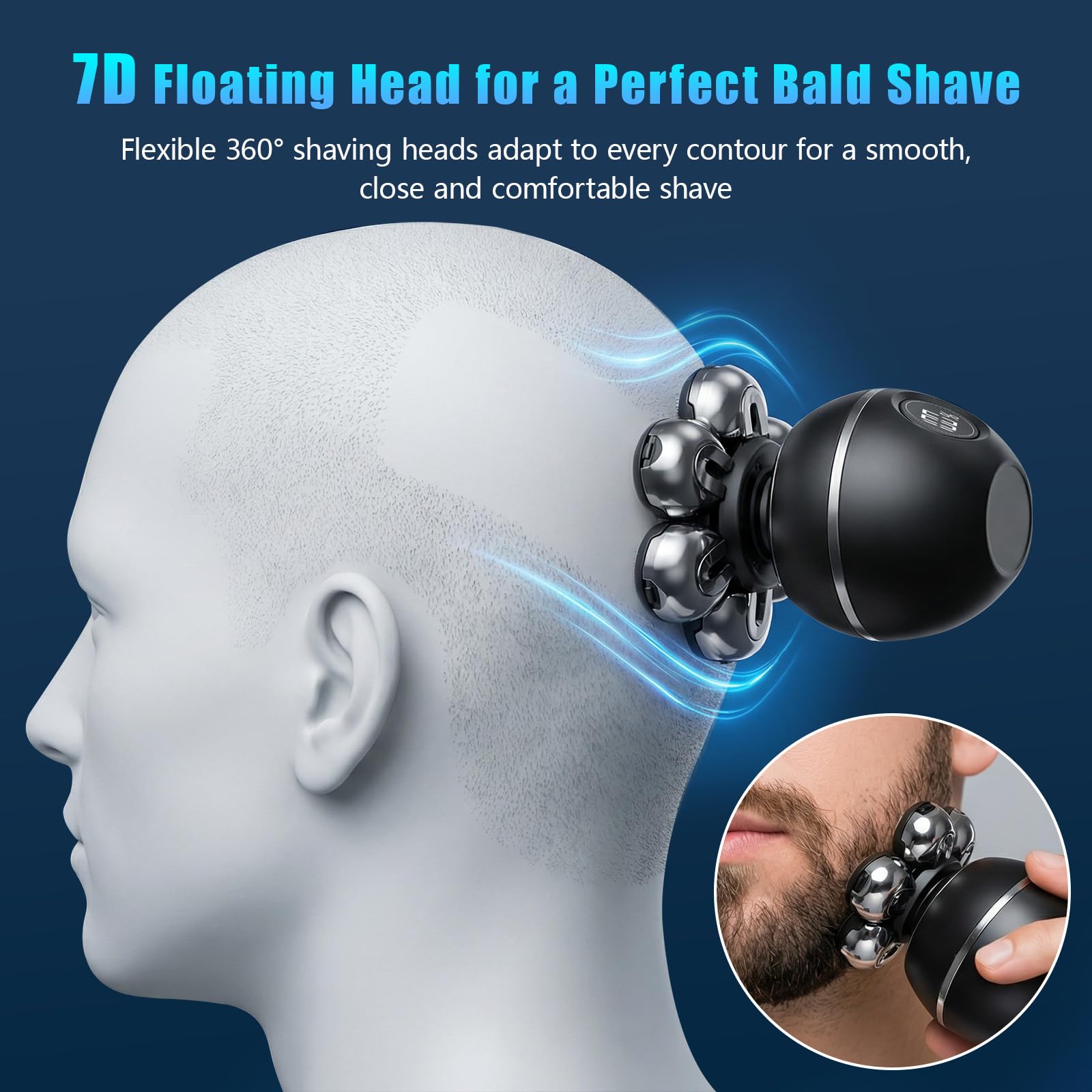 BEE&FLOWER The Ultimate Shaver - Rasoio per uomini e donne, indolore, Wet & Dry, impermeabile, per rimuovere i peli di testa calva, gambe, viso, ricaricabile, con display a LED (nero)