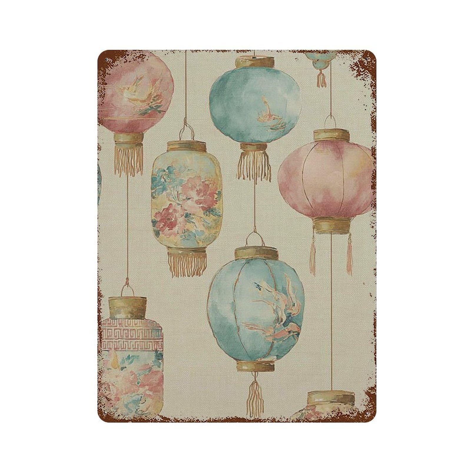 xiaoxiaoshen Chinese Lantern Asian Boho Oriental Colorful Festival Work Wall Decor Art Metal Tin Poster Modern Home Decor Art Home Bar Shop Decorations Vintage Sign 40x30cm