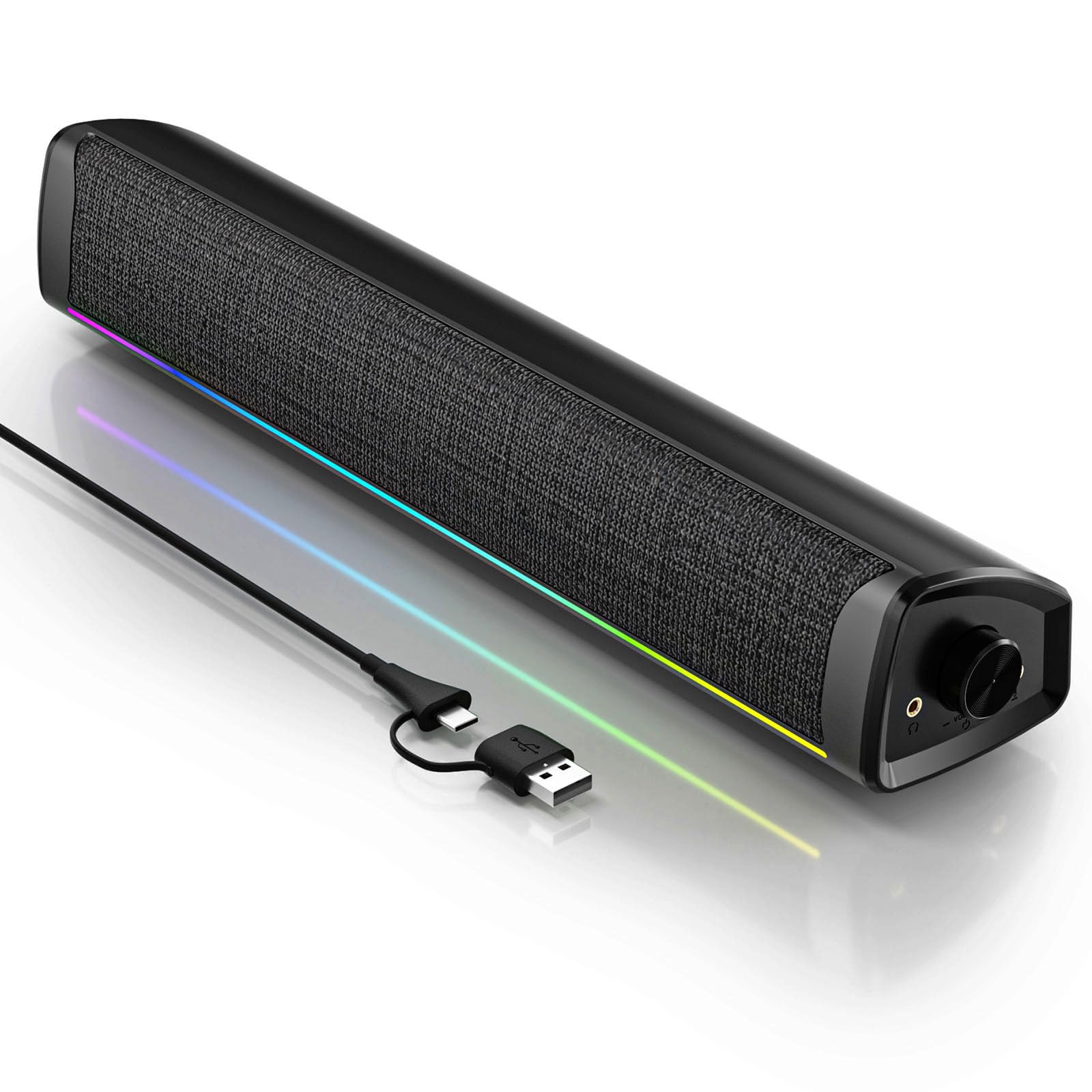 Computer Speakers for Desktop PC, Gaming Soundbar with 4 Drivers, 12 RGB Lighting Modes, USB/USB-C Powered PC Speakers, Plug & Play Monitor Sound Bar with Mic & Headphone Jack for Laptop, PC, Black-picture-18