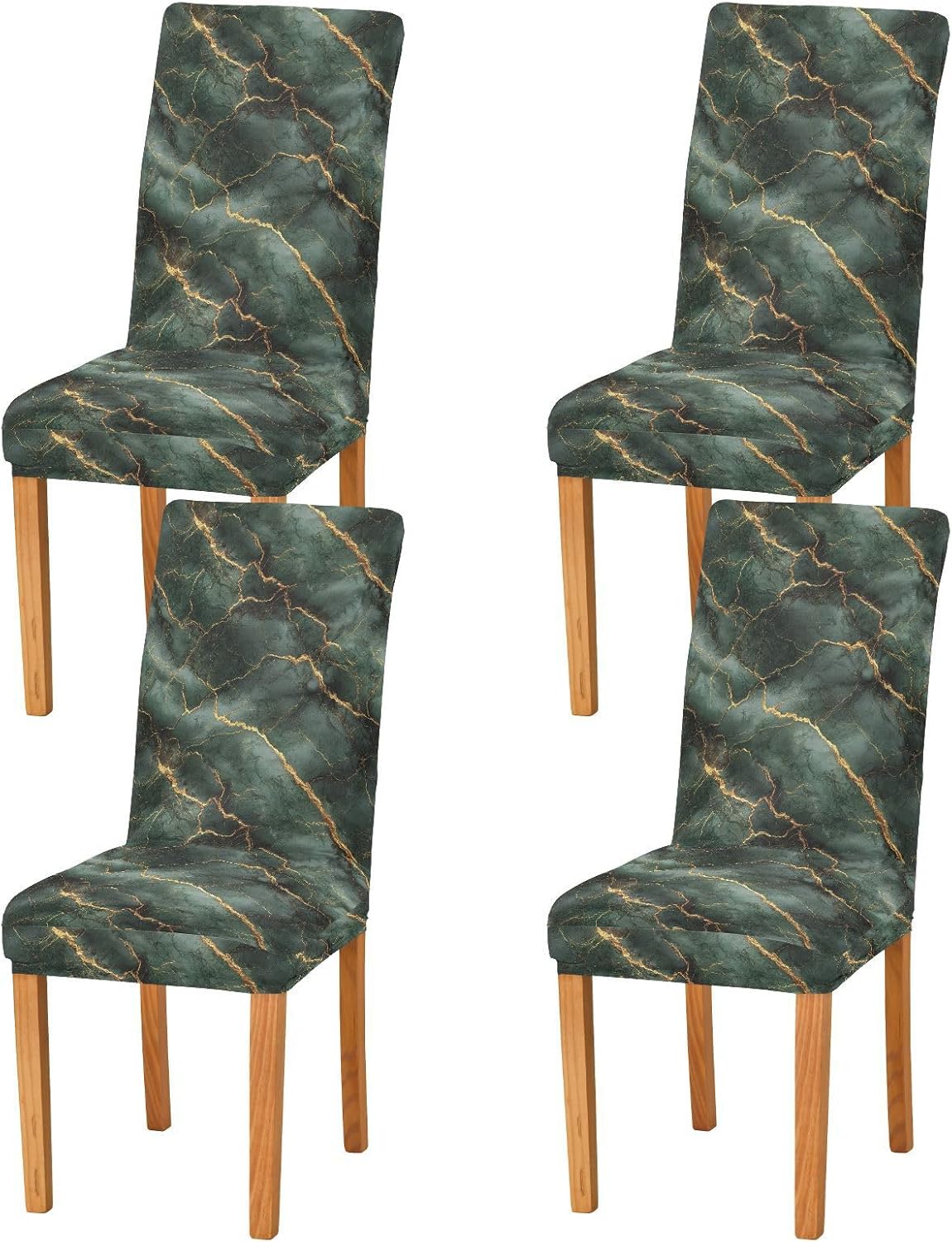 ALAZA Chair Covers for Dining Room, Drark Green Gilded Marble Design Stretch Chair Cover Sets Chair Protector Removable Washable for Ktichen Restaurant Hotel