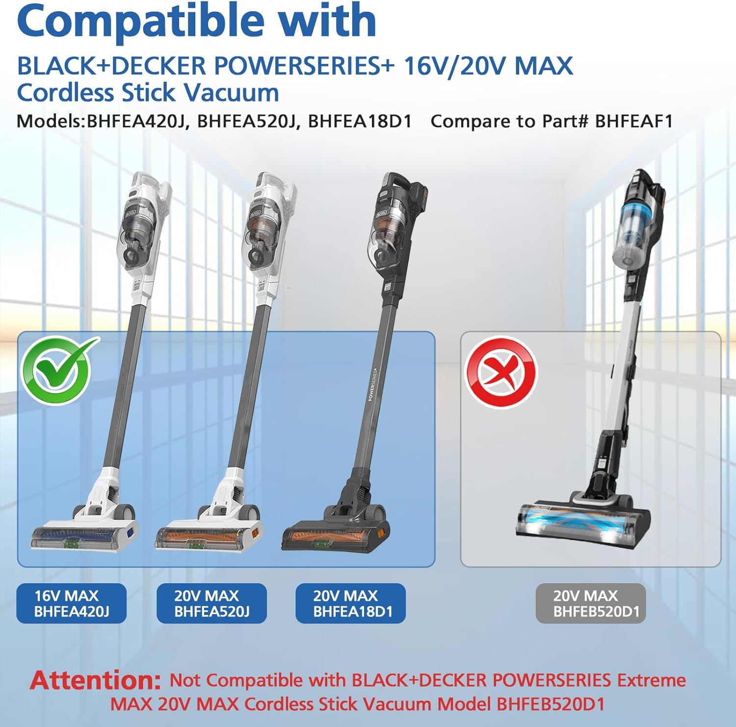 Sponge Filter Replacement Compatible with BLACK+DECKER POWERSERIES+ 16V / 20V Cordless Stick Vacuum Models BHFEA420J, BHFEA520J, BHFEA18D1, Replace Part BHFEAF1, 6 Pack image 2 of 7 B0CJ4HRW65