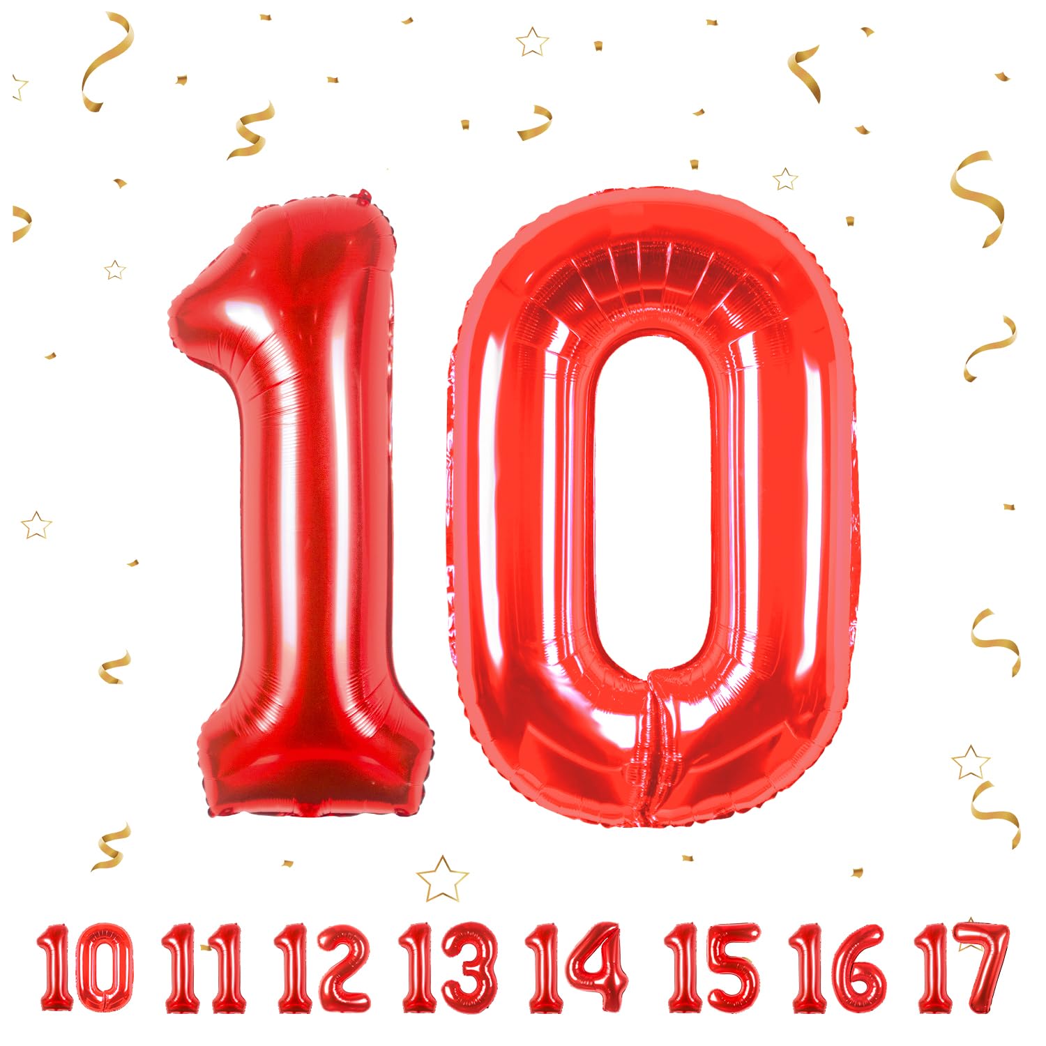 Geburtstag zahlen luftballon 10 jahre | Folienballon Rot- Folienballon in 40"-101cm Geburtstagsdeko - Ballon Zahl Deko zum Geburtstag fliegt mit Helium für Mädchen Junge 10.Geburtstags