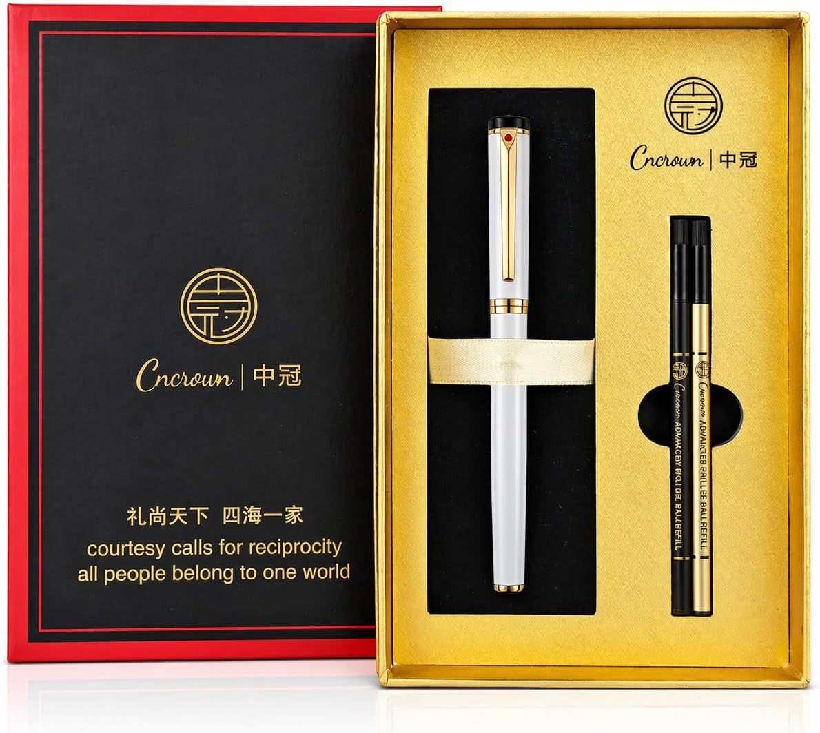 Luxury Ballpoint Pen, 24k Gold Trim, Best Rollerball Pen Gift Set for Men and Women, Perfect for Signature Executive Office, Beautiful Pen Gift Box, Writing and Drawing (White)