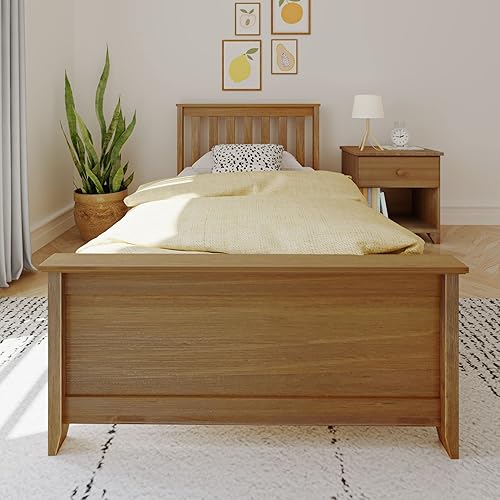 Miniatura 3 de Max & Lily Marco de cama individual con cabecero enlistonado, plataforma de madera maciza para niños, no necesita somier, montaje fácil, Pecan