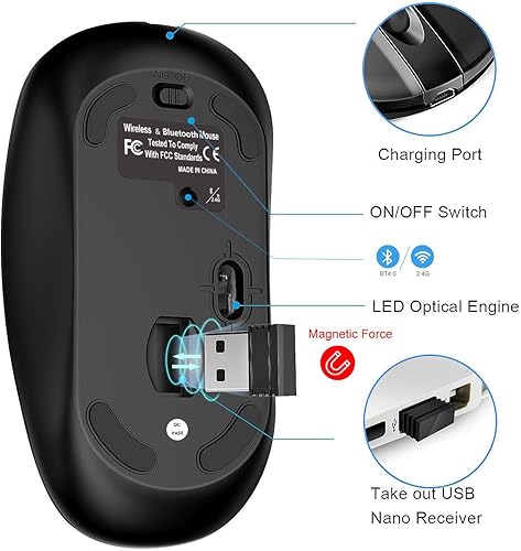 Miniatura 7 de Cimetech - Mouse inalámbrico recargable de 24GHz mouse óptico inalámbrico para computadora portátil silencioso delgado con nano receptor USB Paquete