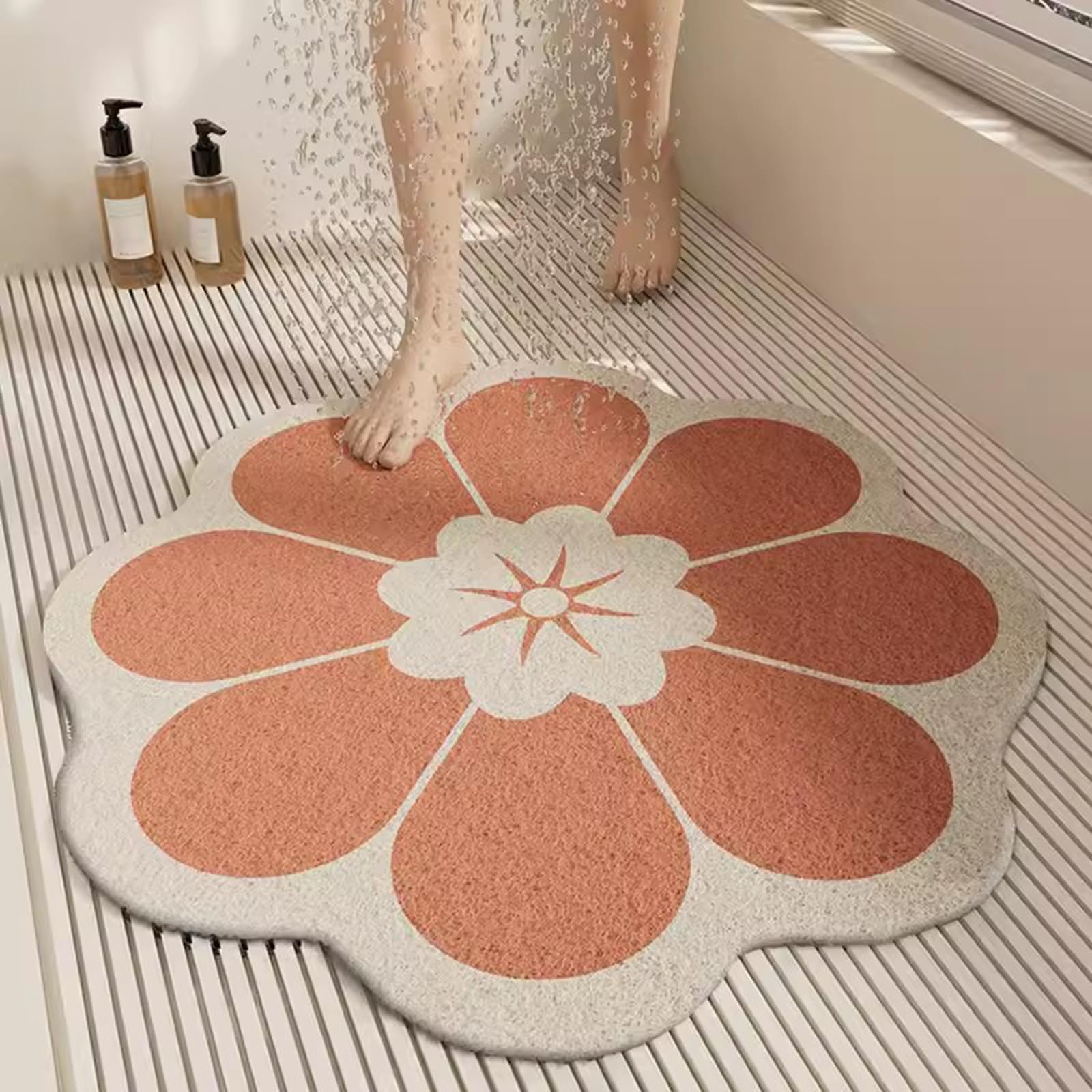Non Slip Shower Mats for Inside Shower, Quick Drying PVC Loofah Shower Mat with Draining, Soft and Comfortable Shower Mat Non Slip Anti Mould,E,60x60cm