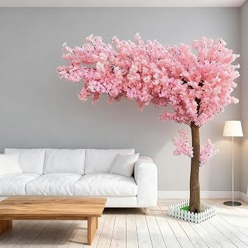 Artificial Cherry Blossom Trees, Light Pink Tree, 3.9 Ft Faux Cherry Blossom Tree for Home Living Room, Wedding, Office, Indoor Outdoor Decor,Pink-3.9x3.5ft