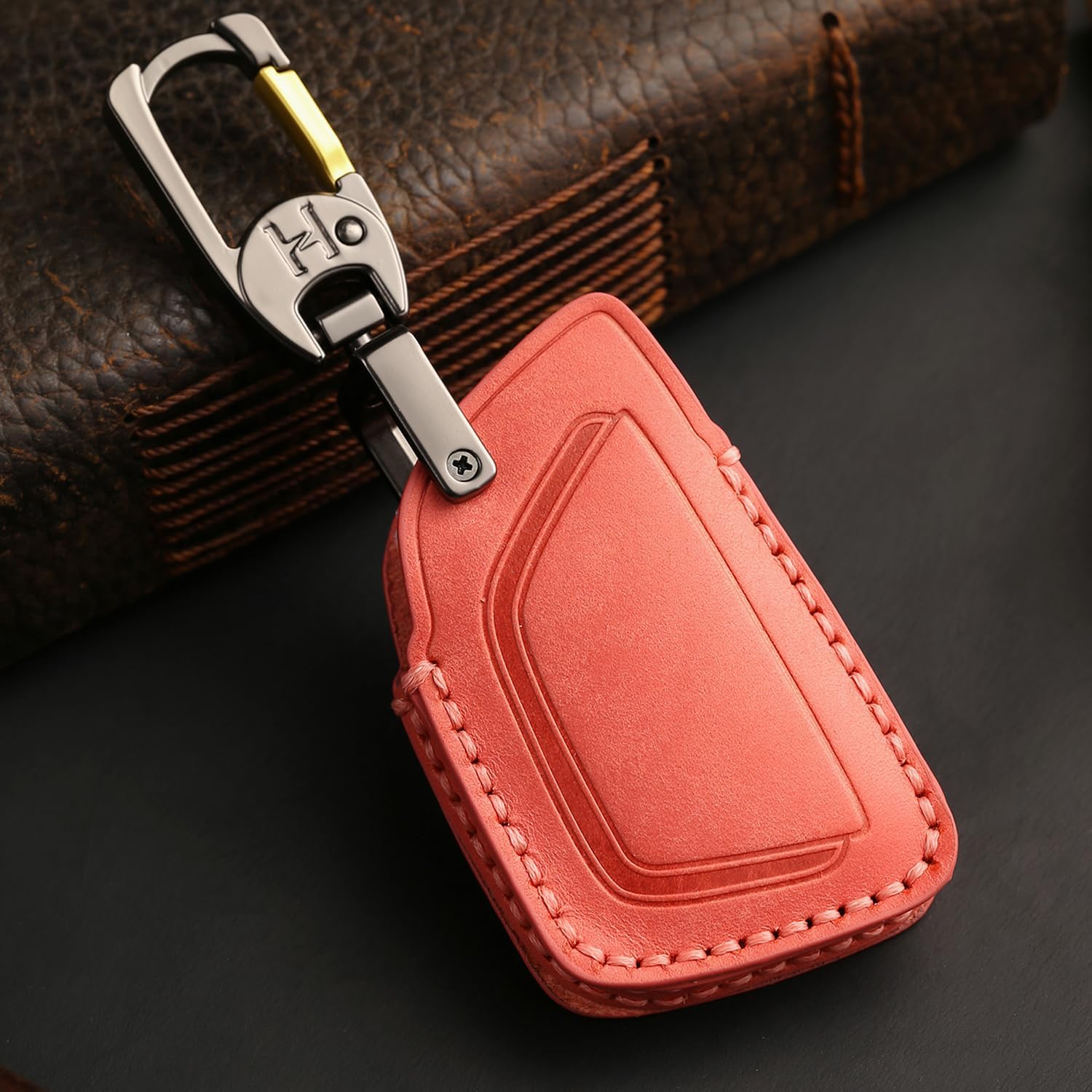 Premium Leather 5-Button Key Fob Cover for Honda Prologue 2024, for Acura ZDX 2024 2025 Remote Key Fob Case Protector Holder Accessories (Pink)