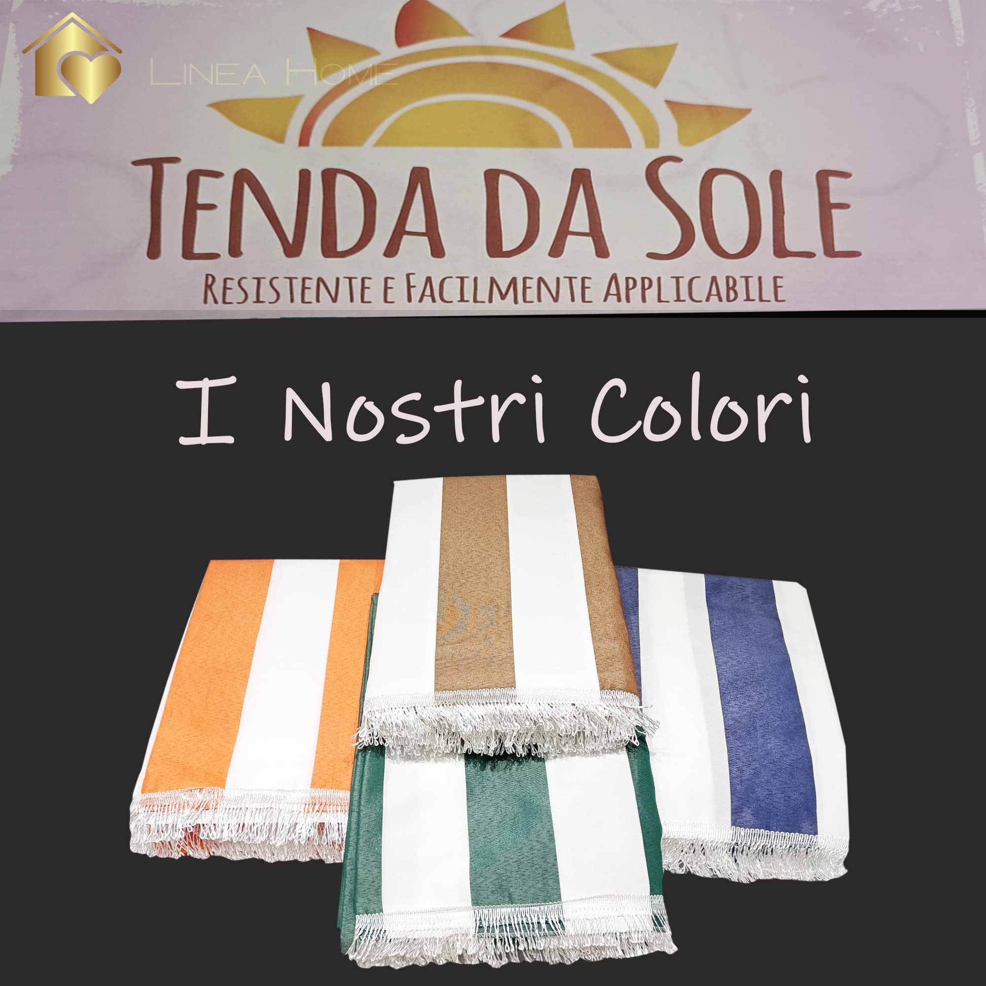 Home Tresor - Tenda da Sole da Esterno per Balcone/Terrazzo/Veranda con Anelli e Ganci per Applicazione, Resistente e Lavabile, 100% Poliestere, A righe Arancione cm. 140x250