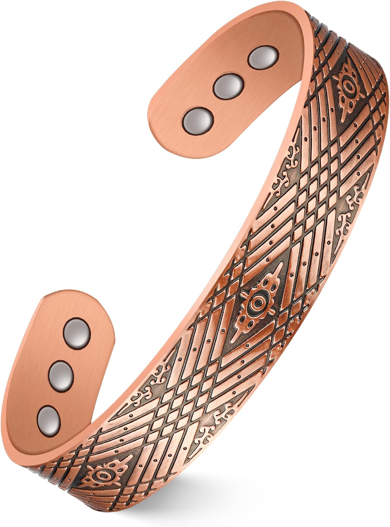 Feraco Copper Bracelets for Men, 12X Strength Wide Pure Copper Magnetic Bracelet for Men with Neodymium Magnets, Adjustable Cuff Bangle with Giftable Box