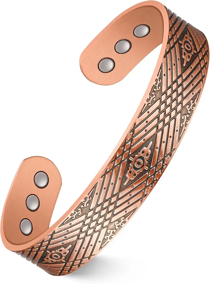 Pulseiras de cobre masculinas, pulseira magnética de cobre puro 12x de força para homens com ímãs de neodímio, pulseira ajustável com caixa de presente, One Size, Metal, Sem Pedra Preciosa