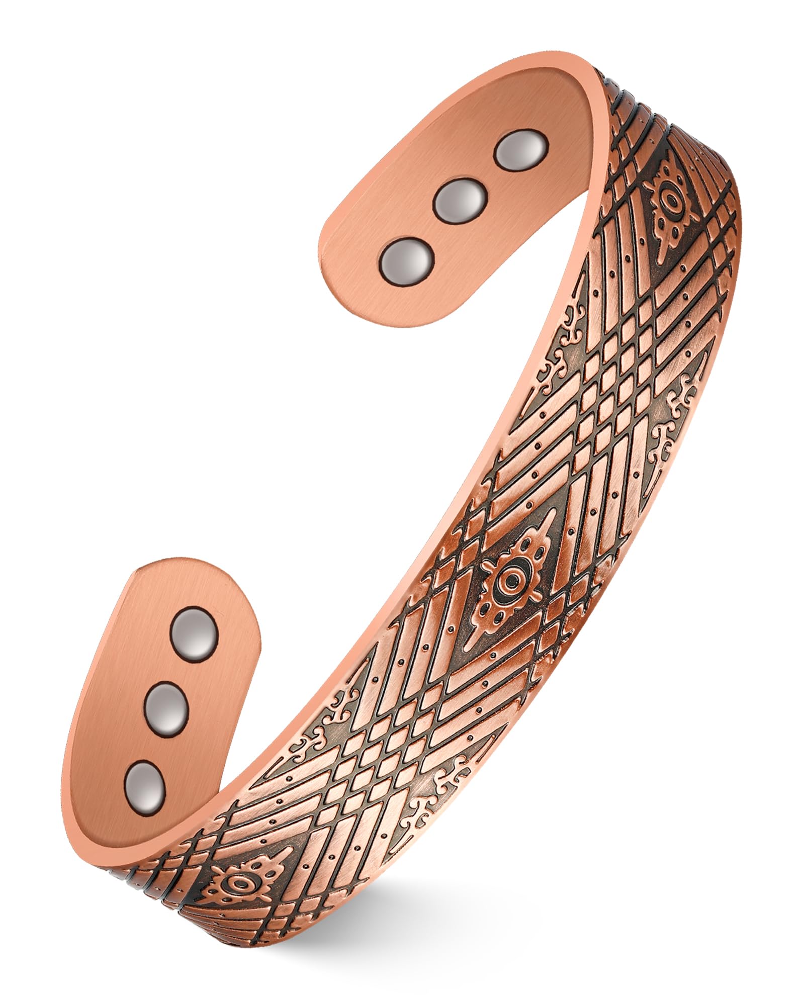 Feraco Copper Bracelets for Men, 12X Strength Wide Pure Copper Magnetic Bracelet for Men with Neodymium Magnets, Adjustable Cuff Bangle with Giftable Box