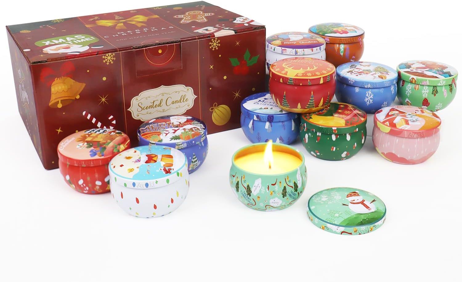 12 PCS Christmas Scented Candles, 2.5OZ Jar Candles, 12 Christmas Fragrances Candle Set for Women, Mom, Grandma, Godmother, Coworker, Teacher