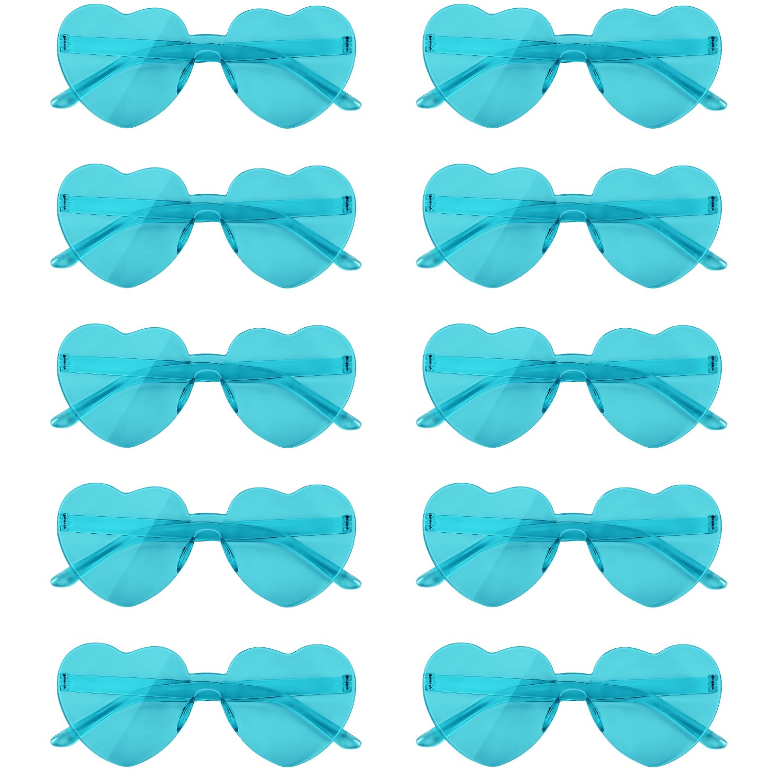 NACHLYNN 10 Pairs Heart Sunglasses Women Rimless Heart Shaped Sunglasses Candy Color Glasses for Costumes Cosplay (Lake Blue)