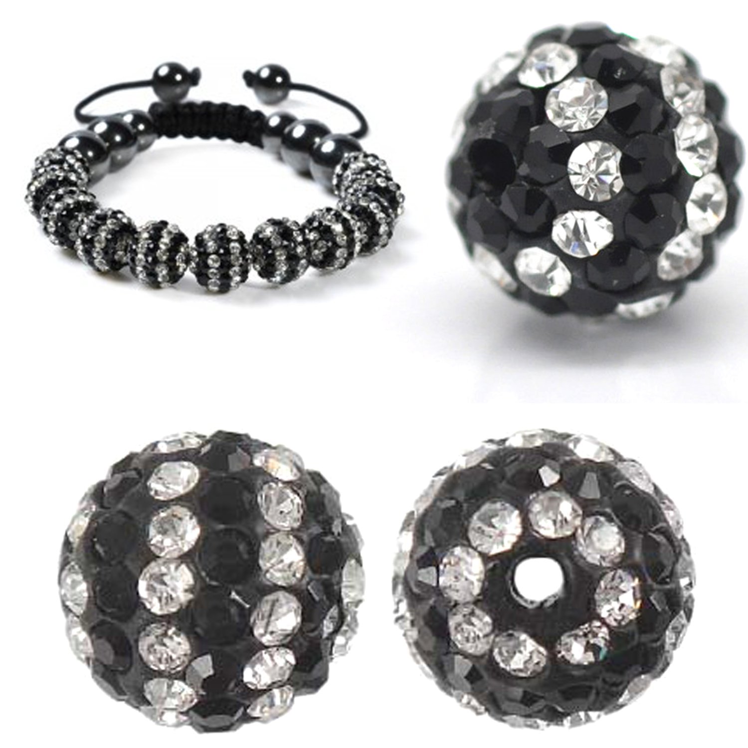 RUBYCA Stripes Czech Crystal Disco Ball Clay Beads fit Shamballa Jewelry (100pcs, 10mm, Black White)