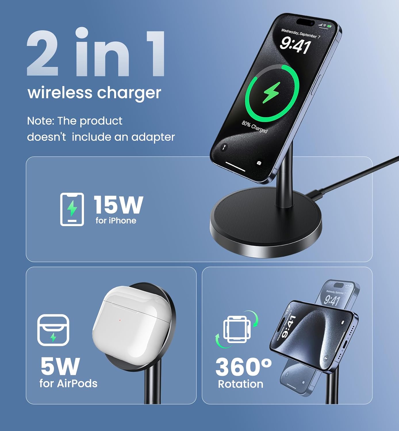 Magnetic Wireless Charger iPhone, 2 Pack 15W Fast Mag-Safe Charger Stand for iPhone 17/17 Air/17 Pro/17 Pro Max 16/15/14/13/12 Series, Wireless Charging Station for Pad/AirPods(Black) 4 71nbMFEQAVL. SL1500