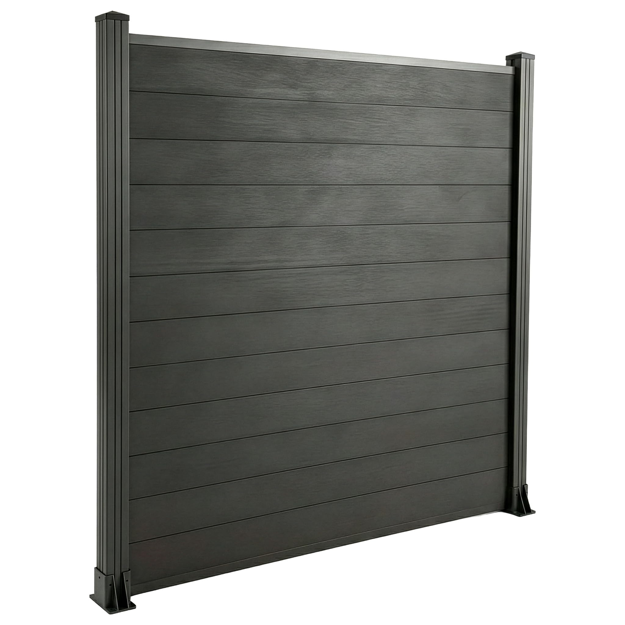 Floordirekt WPC Zaun Komplettset - Schwarz - 180x180cm - Gartenzaun Sichtschutzzaun Windschutzzaun - Element für Terrasse & Garten - Inklusive Montagematerial - Ponza