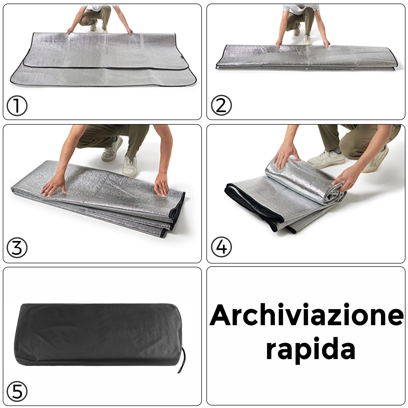 Tappetino Isolante in Alluminio Pieghevole Materassino da Campeggio Termico Leggero 200 x 200 cm Impermeabile Anti-Umidità Portatile per Esterno Tenda Viaggio Picnic