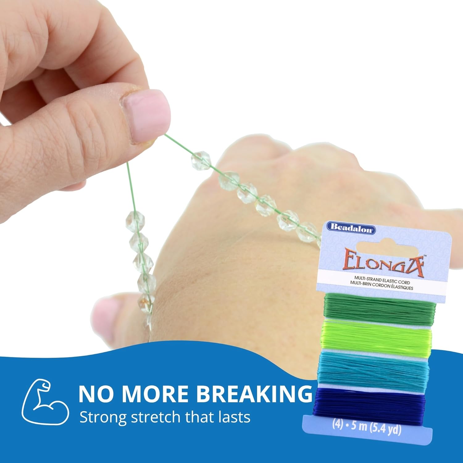 Beadalon Elonga Elastic String for Bracelets 1.0mm 100m White Jewelry Making Cord Strong Stretch Recovery Secure Knots Heavy Beads Compatible Multi Fiber Bulk Spool for Professional Jewelry Making