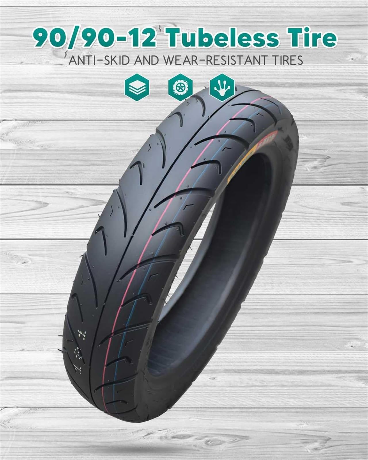 90/90-12 Opona Motocyklowa bez Wewnętrznej Rury 4P.R. 54J, Nośność 212 kg | Odporna na Przebicia i Zużycie | Wzór Rowka w Kształcie Rybiej Łapki
