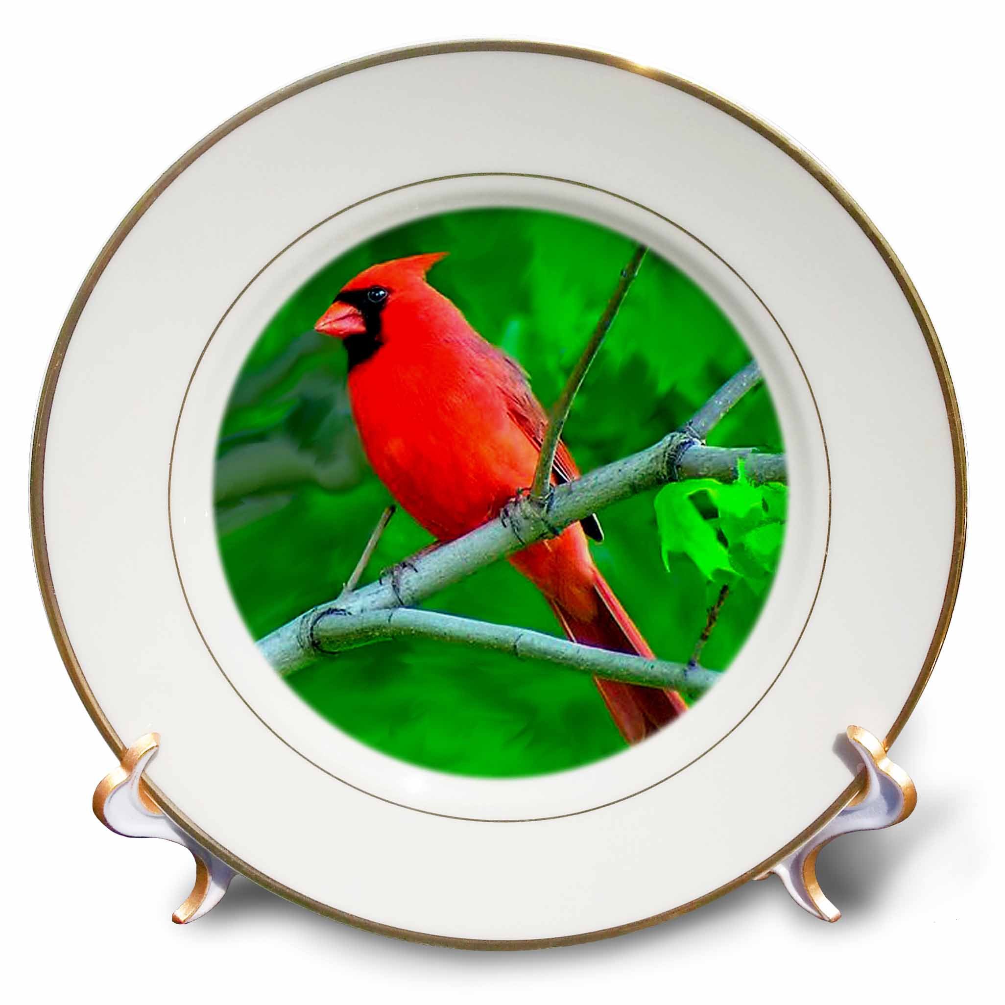 3dRose LLC Red Cardinal 8-Inch Porcelain Plate