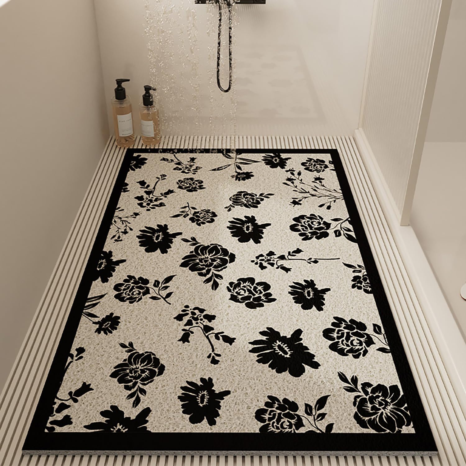 Tappetino Doccia Antiscivolo 70x110cm,Tappetino Vasca in Luffa,Tappeto Doccia Senza Ventose,Tappeto Bagno con Fori di Drenaggio,Motivo Floreale 20