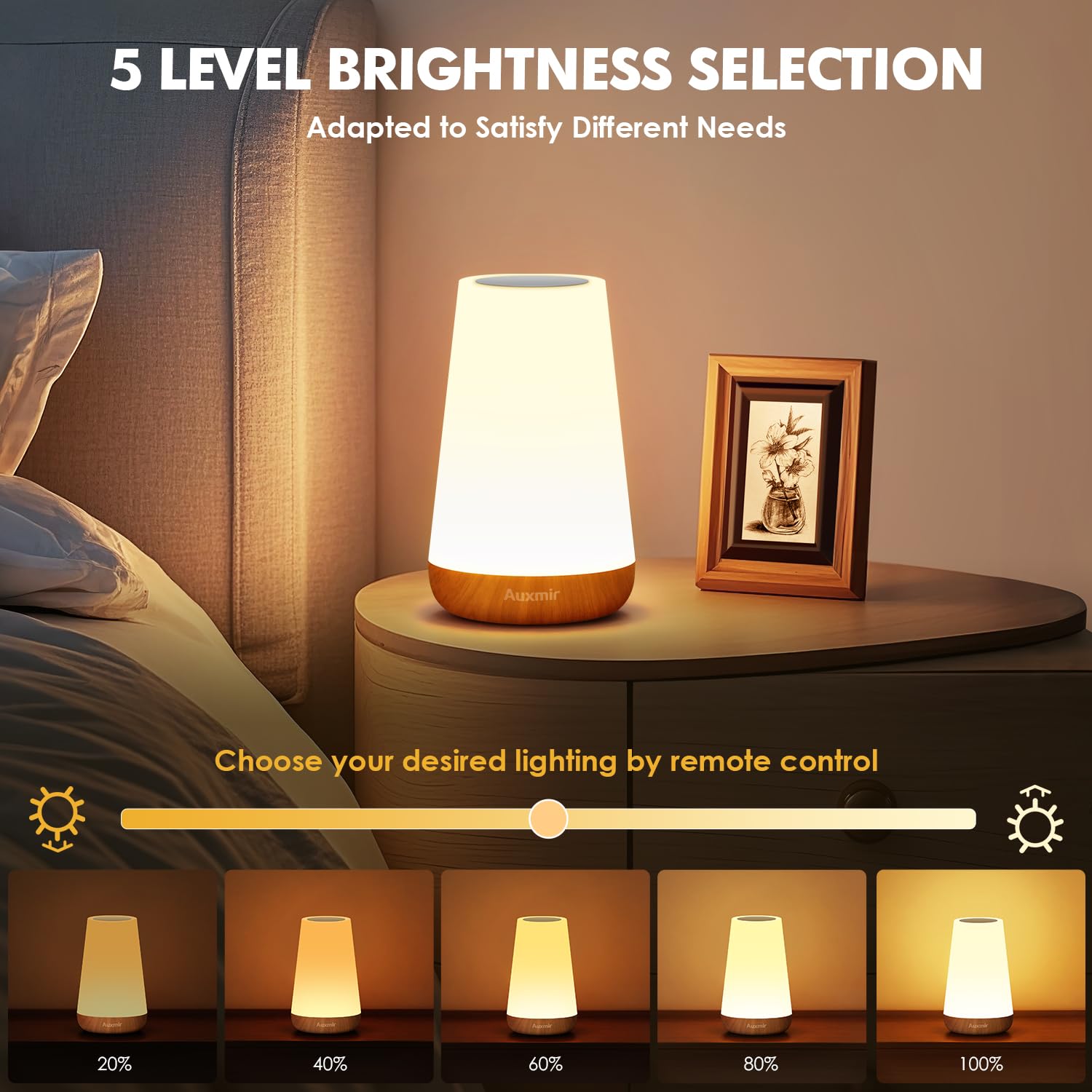Auxmir Luce notturna per bambini, lampada a LED con controllo touch e telecomando, ricaricabile tramite USB, dimmerabile, con 13 opzioni di colore, lampada da comodino ideale per camera da letto e