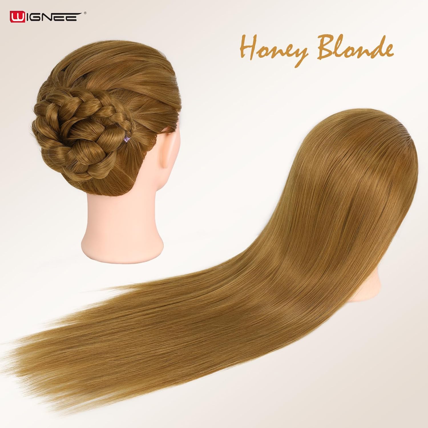 WIGNEE Professional Cosmetology Mannequin Head with Unique Realistic Face – Heat Resistant Synthetic Hair for Cutting & Styling Practice, Makeup-Friendly Training Head with Low Shedding, 26 Inch(27)