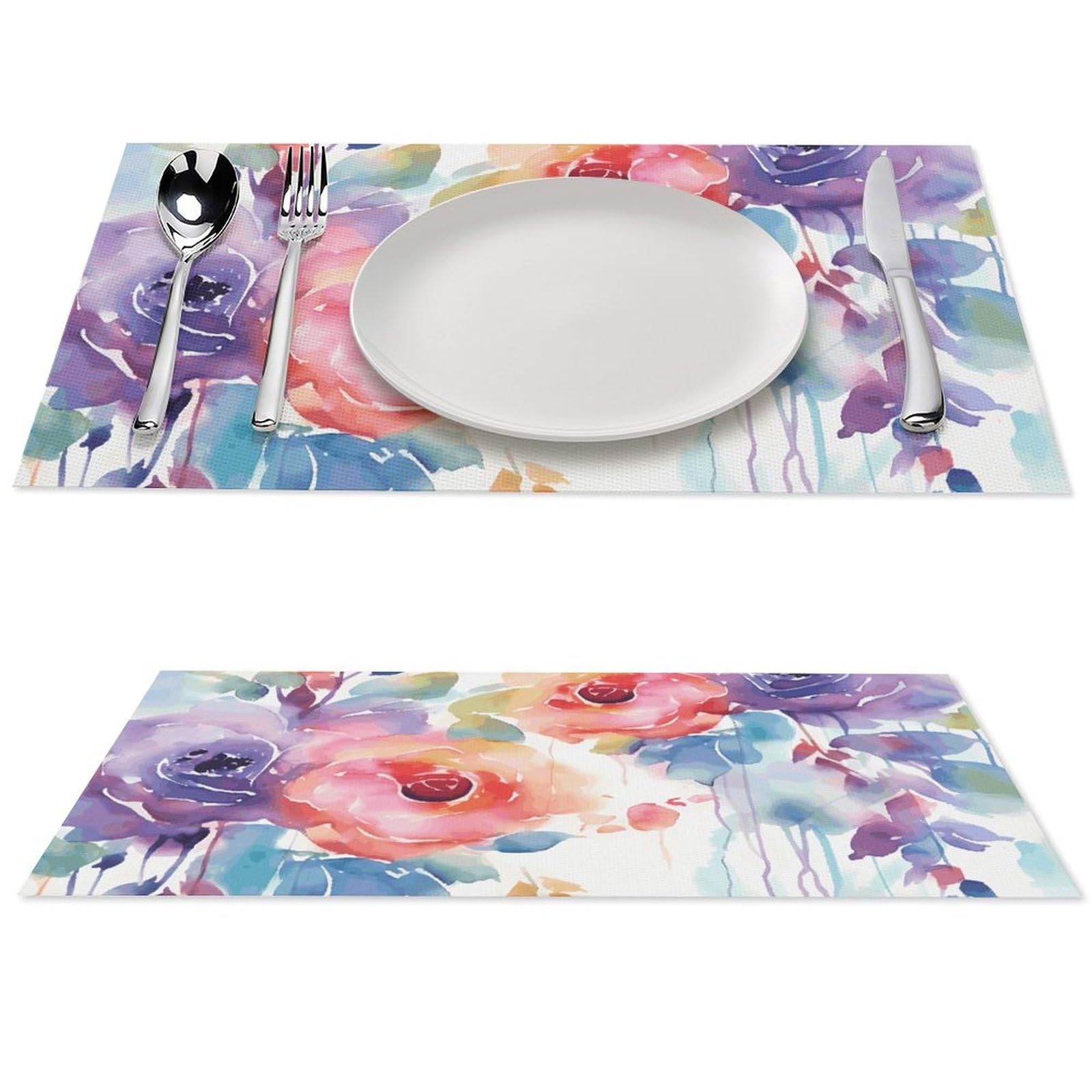 Set de table floral aquarelle au design élégant et finition durable en PVC
