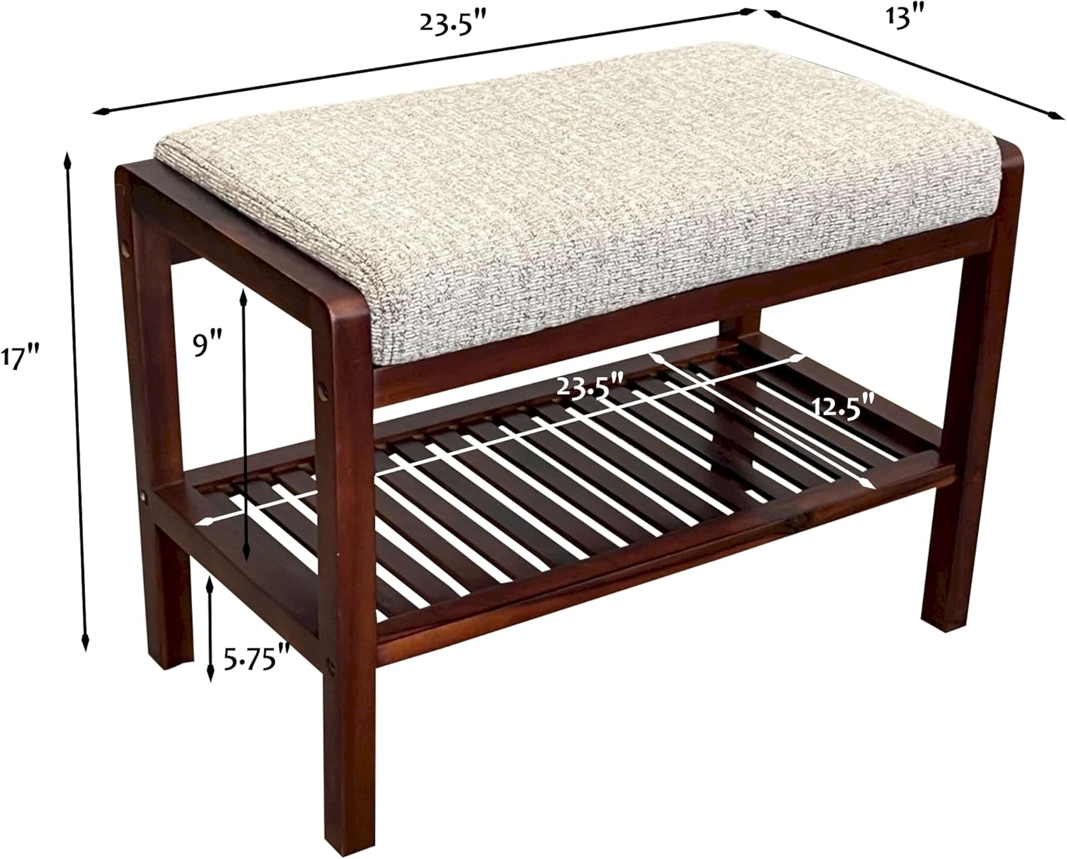 Solid Acacia Padded Bench - Mahogany with Taupe