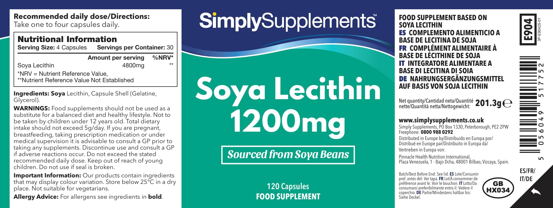 Lécithine 1200mg | Gélules Haute Pureté | 240 Gélules = 2 Mois d’Approvisionnement | Fabriqué au Royaume-Uni | Source Essentielle de Phospholipides | Certifié BPF