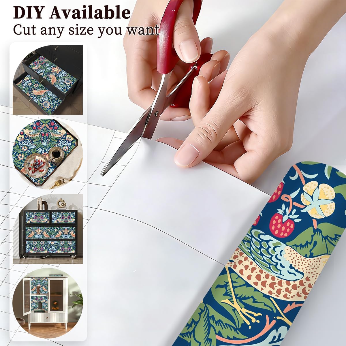 Shelf Liner, Self Adhesive Shelf Liner, Drawer and Cabinet Liner for Kitchen, Peel and Stick Contact Paper, Vintage Pantry Dresser Closet Liners, 17.5 x 118 in