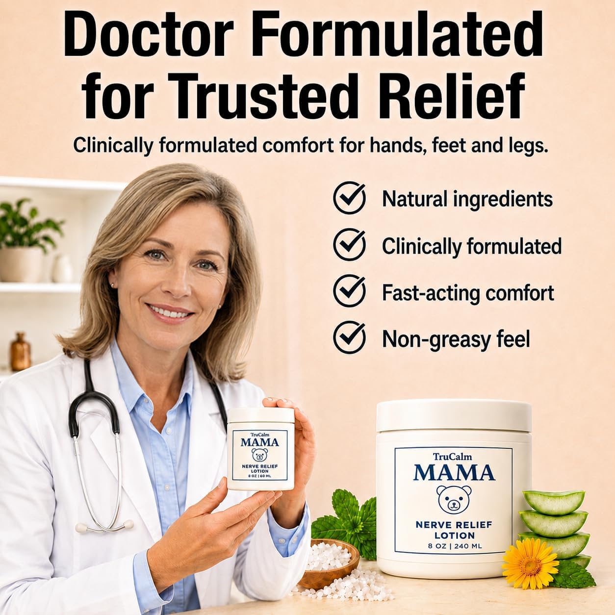 Mama Lotion – Neuropathy Nerve Relief Cream with Magnesium Chloride - Maximum Strength Comfort for Feet, Hands, Legs, Toes - Fast Absorbing and Non-Greasy Formula - Extra Large 8 Oz