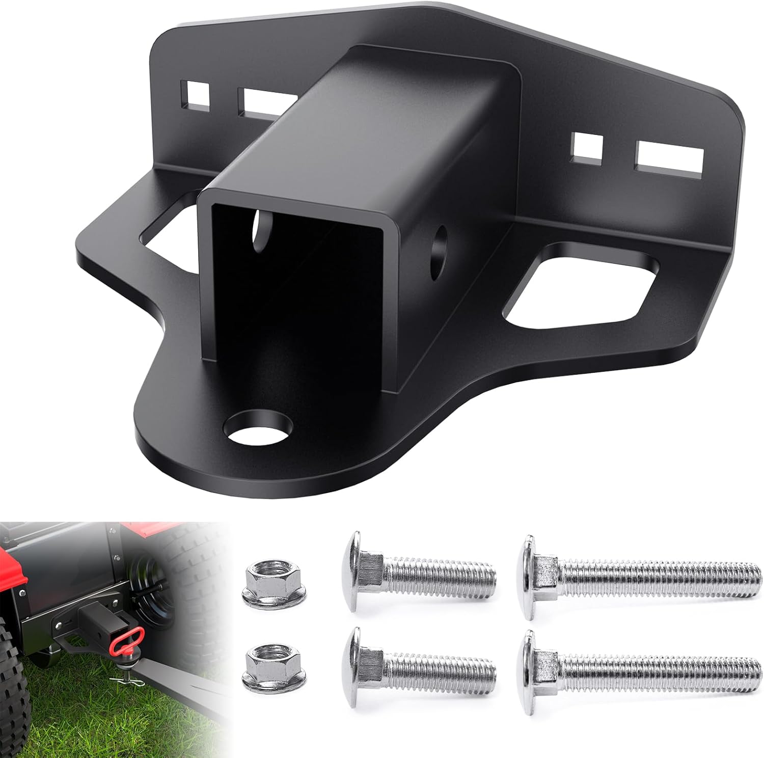 Zero Turn Lawn Mower Hitch with 2" Receiver，6mm Thicker Heavy Duty Steel Trailer Receivers Hitch, Compatible with Many Models Lawn Mower, Tractor, Trailer, Golf Cart Etc.