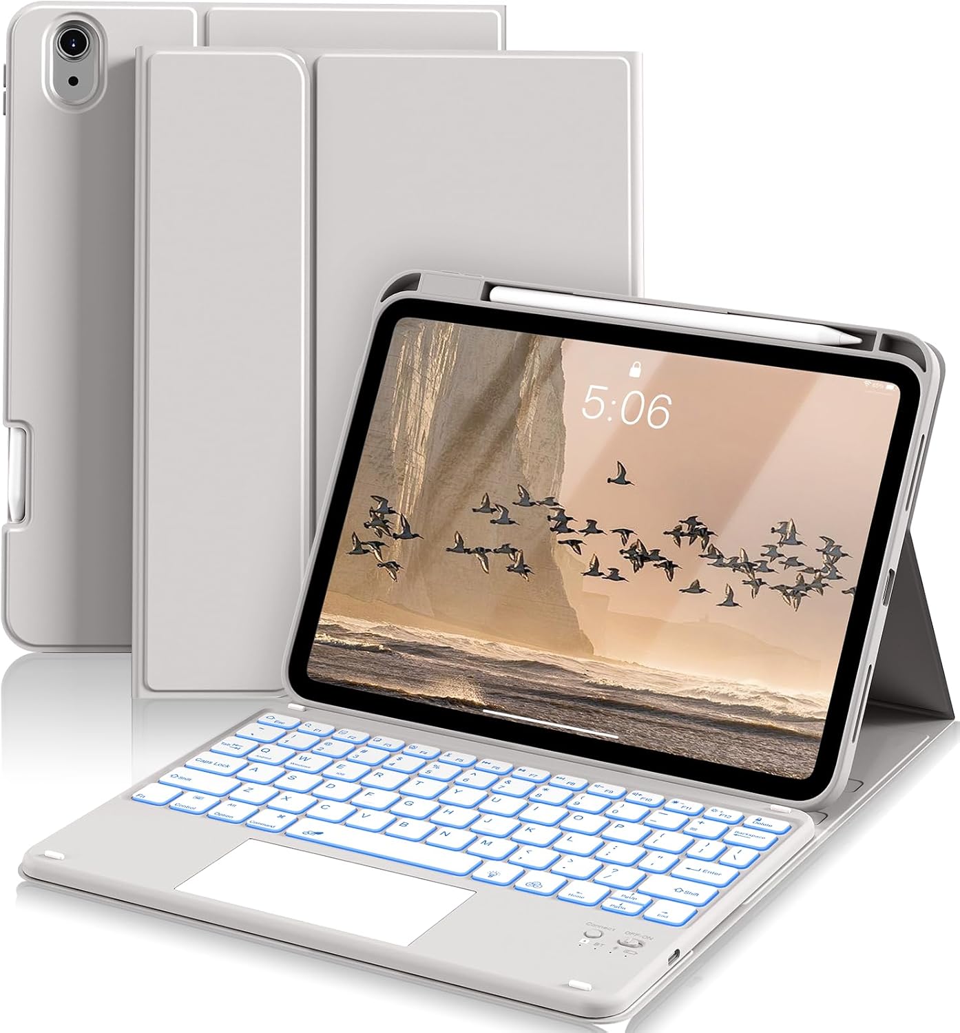 for iPad (A16) 11th 10th Generation Case with Keyboard, 7-Colors Backlit, Folio Cover with Pencil Holder, Multi-Touch Trackpad, Detachable Keyboard for iPad 11/10.9-inch 2025/2022 (Gray)