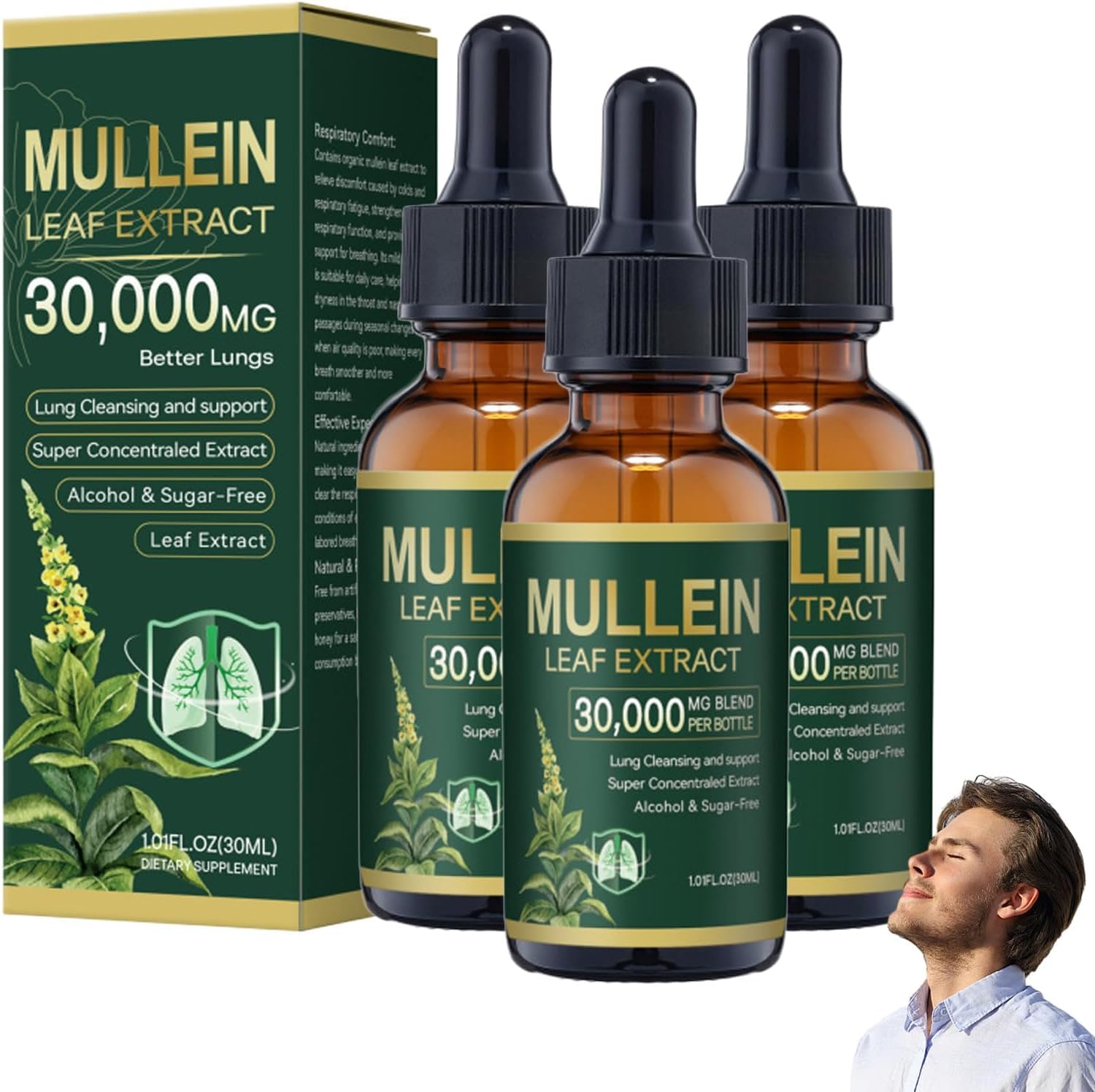 Gotas orgánicas de extracto de hoja de gordolobo para limpieza pulmonar, limpieza y apoyo respiratorio, spray de gordolobo para pulmones, rápida absorción para hombres y mujeres