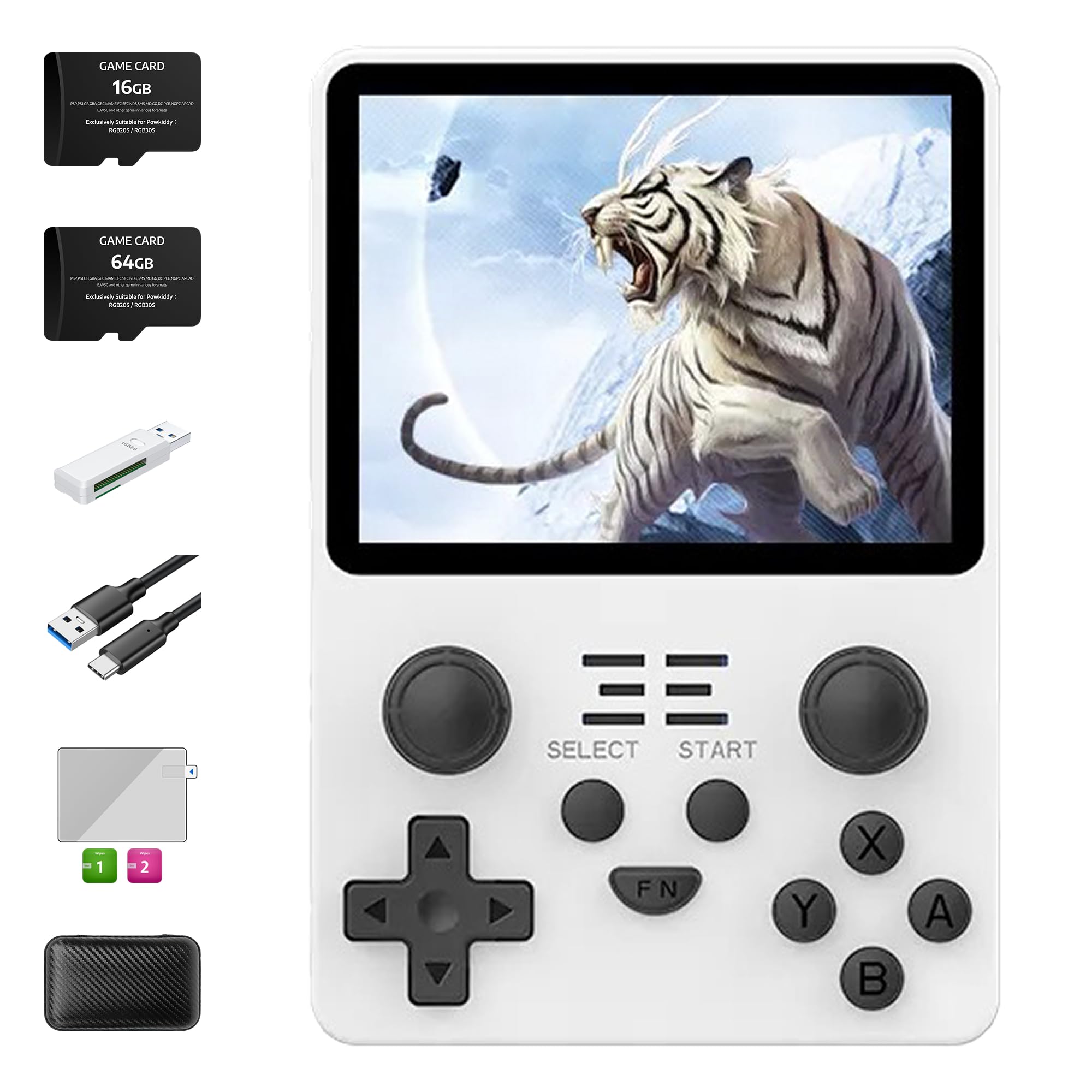 RGB20S Handheld Game Console Retro Gaming Console with 20 Emulators 21K+ Preloaded Games 3.5” IPS Screen RK3326 Processor Portable Video Game Console for Kids & Adults Multi-Game System (White-64G)