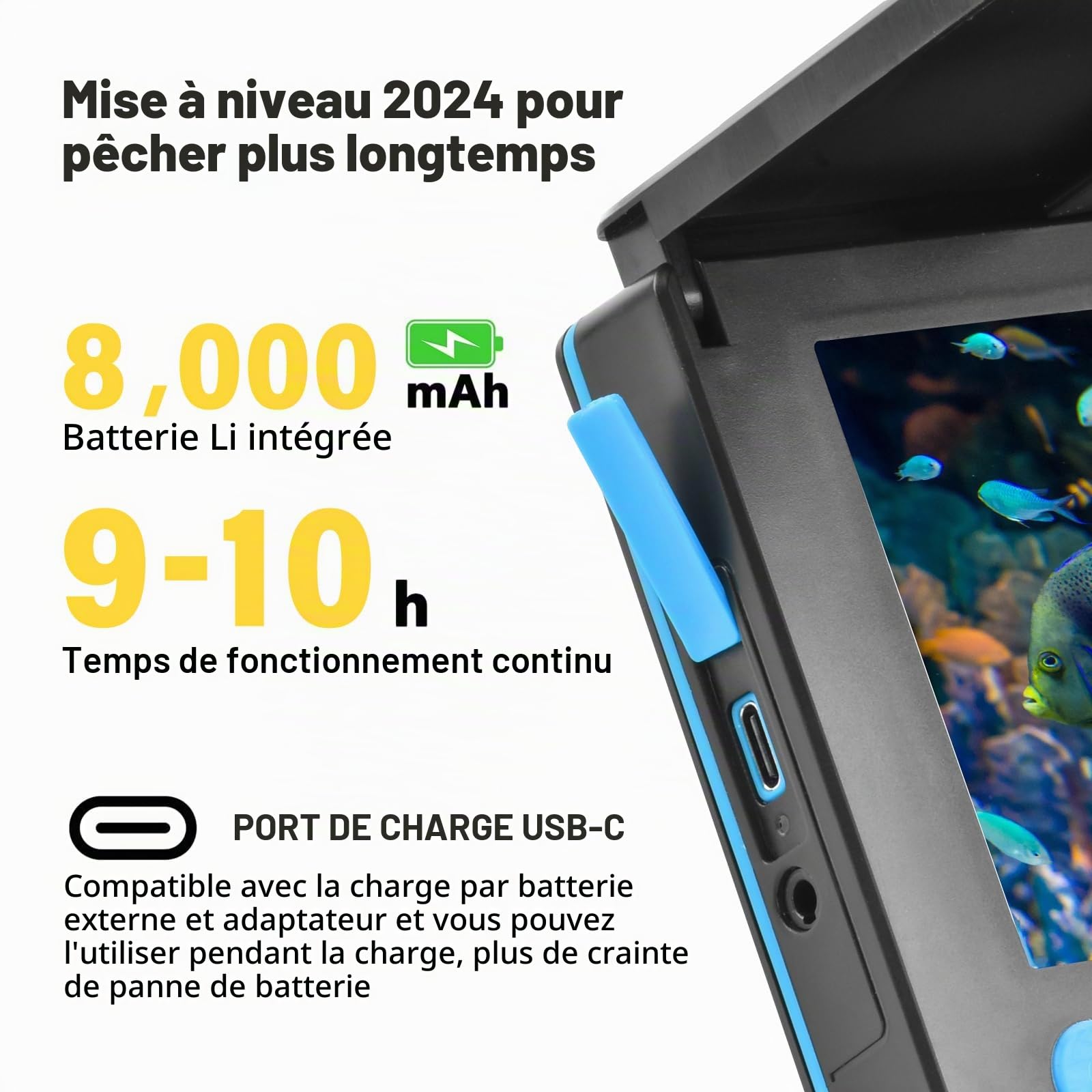 Caméra détecteur de poissons portable, caméra de pêche sous-marine avec écran IPS de 5 pouces, 6 LED IR lumières infrarouges, caméra vidéo de pêche étanche pour glace, rivière et bateau