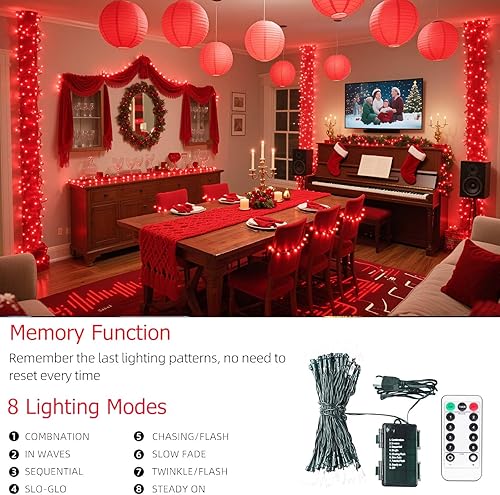 Miniatura 9 de Tcamp Luces de Halloween que funcionan con pilas, sincronización activada por movimiento con música, 100 luces LED naranja y morado de 33 pies con