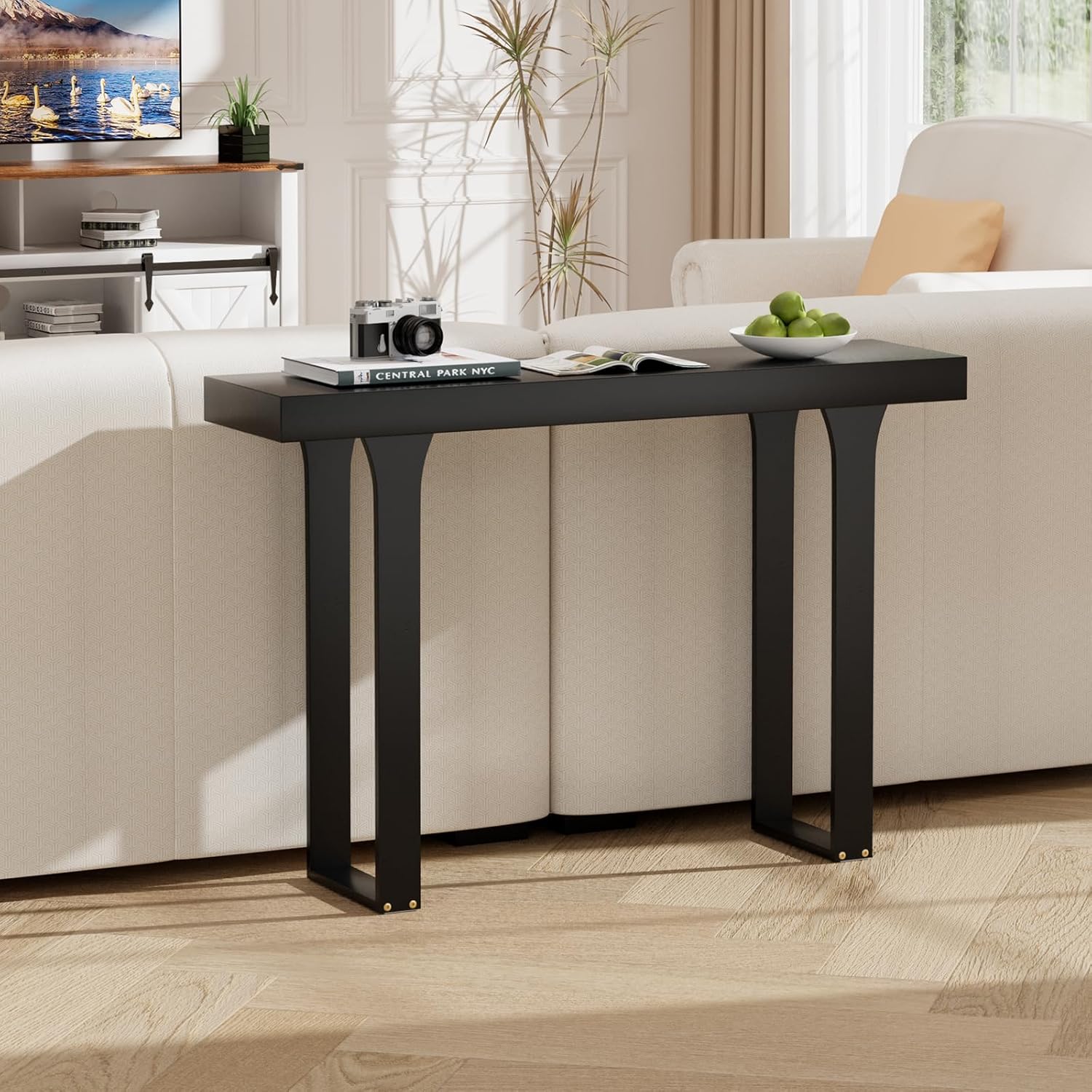 Bamboo 47.2" Narrow Console Table, Rectangular Side Table, Farmhouse Entryway Table, Modern Sofa Table Behind Couch, Accent Table for Entrance, Living Room, Hallway, Foyer (Black - Image 6