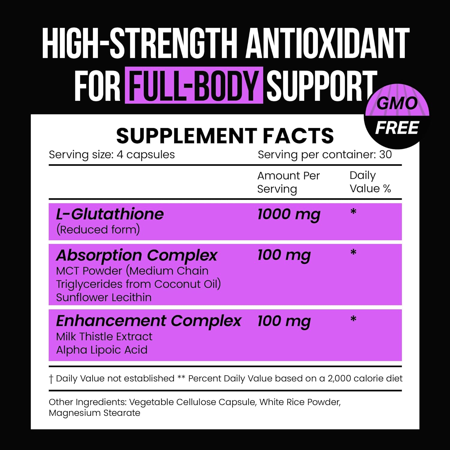 VitaRaw 1000mg Glutathione for Immune Support - 100mg Absorption Complex - Reduced Liposomal Glutathione Supplement with Alpha Lipoic Acid - Brain Booster, Glowing Skin, Liver Support